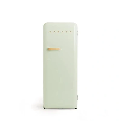 Abbildung von CREATE / RETRO FRIDGE 150 WOOD/Kühlschrank mit Gefrierfach 281L in Pastellgrün, Griff Holz 102W, niedriger Energieverbrauch, 150cm, 3 Ablagen, Temperaturregelung,60x60x150cm