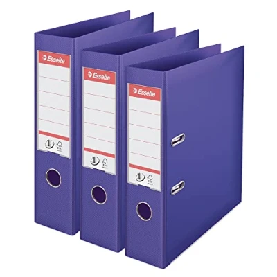 Abbildung von Esselte VIVIDA 624282 Aktenordner, A4, 75 mm Rücken, 500 Blatt Kapazität, PP, Kunststoffdeckel, Aktenordner und Ordner, Violett, 3 Stück,