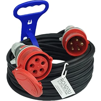Abbildung von RoadEu Starkstrom Verlängerungskabel 16A CEE 25 Meter mit Kabelhalter Starkstromkabel 380V 5x2 5mm2 Kabel Stecker Steckdose