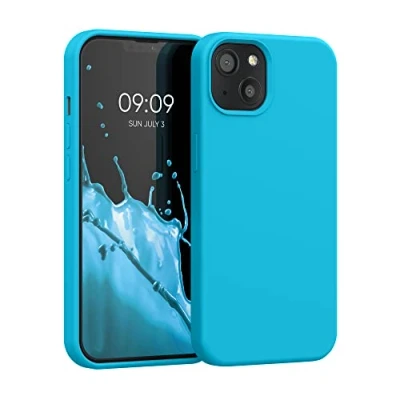 Abbildung von kwmobile Hülle kompatibel mit Apple iPhone 13 Silikon Handy Case Handyhülle weiche Oberfläche kabelloses Laden Cool Glacier