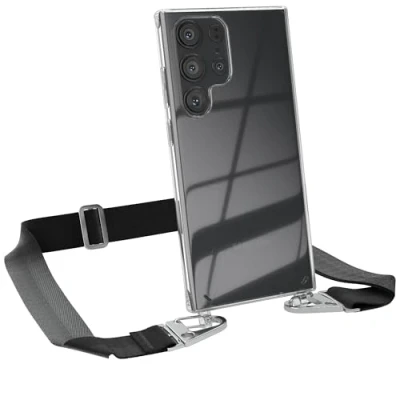 Abbildung von EAZY CASE Hülle mit Band kompatibel Samsung Galaxy S23 Ultra Handyhülle Umhängeband für Silikonhülle Transparent Schutzhülle Handykette zum Umhängen Handykordel in Schwarz