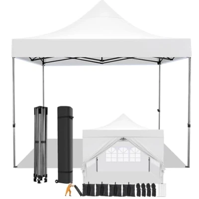 Abbildung von COBIZI Faltpavillon 3x3 Wasserdicht Stabil Winterfest mit Seitenwand,Pop Up Pavillon Partyzelt,Sonnenschutz Gartenpavillon,Pavillon Faltbar Tasche Rollen(3 mal 3m Weiss)