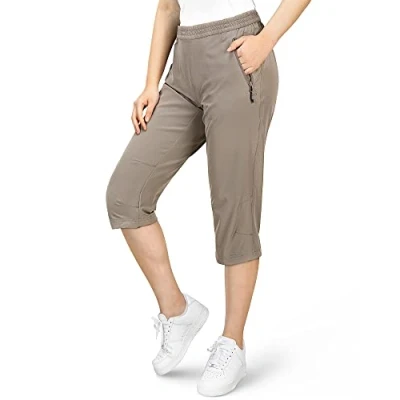 Abbildung von 33,000ft Damen 3/4 Hose Capri Wanderhose Stretch Leichte Radhose Taschen Sommer Outdoor Golf Stein Grau 36