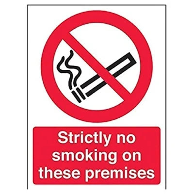 Abbildung von VSafety Verbotsschild „Rauchen auf diesem Gelände streng verboten“ (Strictly No Smoking On These Premises), Hochformat, 150 x 200 mm, 1 mm starker starrer Kunststoff