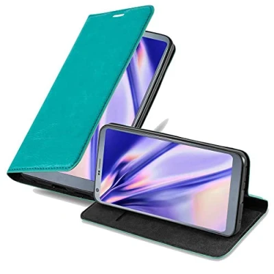 Abbildung von Cadorabo Hülle kompatibel mit LG G6 aus Premium Kunst Leder Flip Klappbare Stoßfeste Magnetische [Standfunktion] [Kartenfächern] Cover für Tasche in Türkis