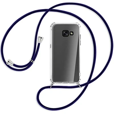 Abbildung von mtb more energy® Handykette kompatibel mit Samsung Galaxy A3 2017 (SM A320, 4.7&#039;&#039;) Blue Line Smartphone Hülle zum Umhängen Anti Shock Full TPU Case