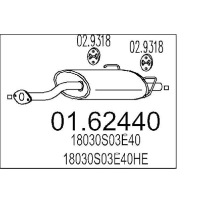 Abbildung von MTS 01.62440 Endschalldämpfer 830 HONDA: CIVIC 6 Hatchback, Fastback