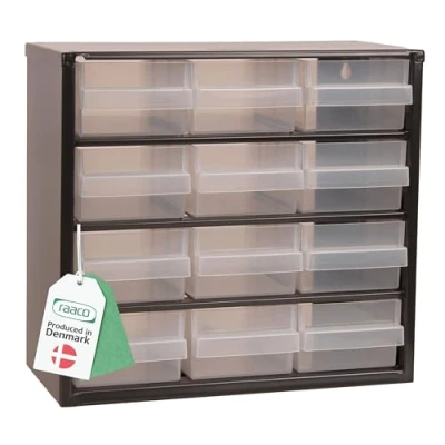 Abbildung von Raaco Kleinteilemagazin C9 18, 20 kg Last, 15 x 30,6 42 cm, 18 Schubladen, beschichteter Stahl, geeignet für Wandmontage, Schraubenregal mit Sortierboxen Kleinteile Werkstatt Ordnungssystem