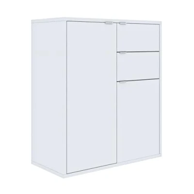 Abbildung von Home Collective Kommode mit 2 Schubladen Flur Schlafzimmer Wohnzimmer Organizer Highboard, Türen 75 cm breit 80 hoch, weiß Holz Sideboard Schrank