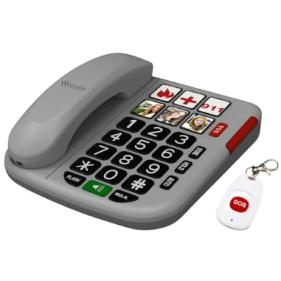 Abbildung von simvalley Communications Bürotelefon: Senioren Notruf Telefon, Garantruf Easy, Funk SOS Taster, Freisprechen (Desktop Festnetz Telefon)