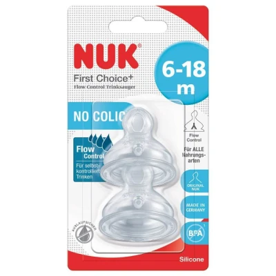 Abbildung von NUK First Choice+ Sauger für Babyflaschen 6 18 Monate Durchflusskontrolle Anti Kolik Belüftung BPA frei 2 Stück