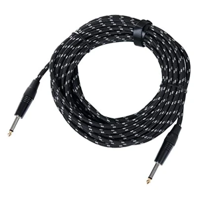Abbildung von Pronomic Stage INST 10T Instrumentenkabel 10m (6,3 mm Klinke, Textilmantel, Gitarrenkabel, vergoldete Steckerspitzen, Spannzangen Zugentlastung) schwarz/weiß