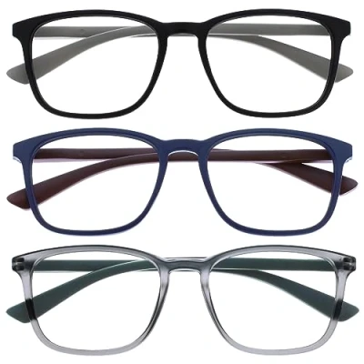 Abbildung von OPULIZE Max Lesebrille 3er Pack Klassische große rechteckige Fassung Brillen in mattem Schwarz, Blau und Grau Herren Damen Unisex RRR78 137 +1,50