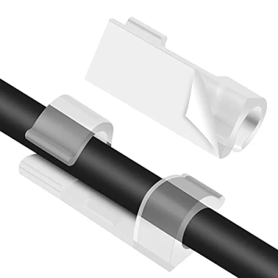 Abbildung von URAQT Kabelclips, 80 Stück Kabelhalter mit Starken Selbstklebend Pads Kabelklemme Kabelmanagement für Haus Schreibtisch Büro USB Ladekabel, PC, TVKabel und Audiokabel Usw(Klar 7 9mm)