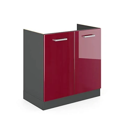 Abbildung von Vicco Spülenunterschrank R Line, Bordeaux Hochglanz/Anthrazit, 80 cm ohne Arbeitsplatte