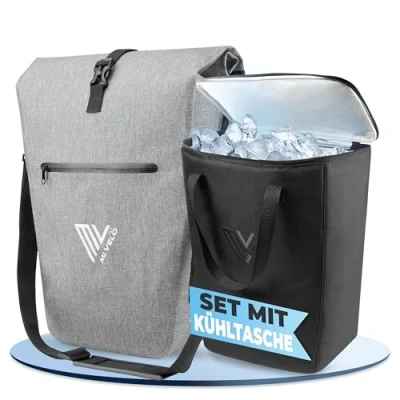 Abbildung von MIVELO 2in1 Fahrradtasche Gepäckträgertasche wasserdicht 100% PVC frei + Laptopfach Schultergurt Fahrrad Tasche für Gepäckträger 1 STK (Grau, Mit Kühltasche)
