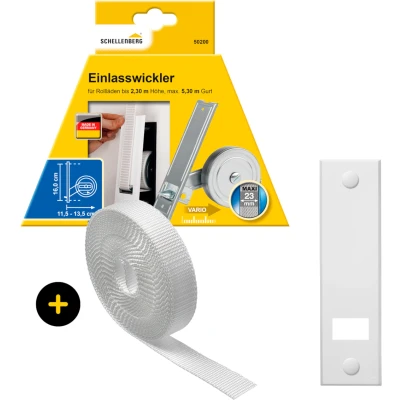 Abbildung von SCHELLENBERG Einlass Gurtwickler &quot;Unterputz, inkl. Abdeckplatte weiß und Rollladengurt in grau oder weiß&quot;, 16 cm Lochabstand für das Rollladensystem Maxi