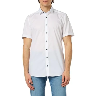 Abbildung von OLYMP Herren Oberhemd Kurzarm Level Five Body fit,Einfarbig,Body fit,Modern Kent,Weiss 00,38
