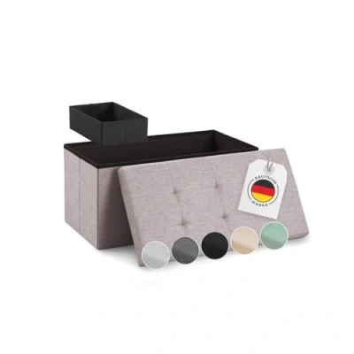 Abbildung von Blumtal Sitzbank mit Stauraum + extra Box Truhenbank 76x38x38 cm Sitztruhe Bequemer Hocker Aufbewahrungsboxen Sitzkiste Sitzbox Hellgrau