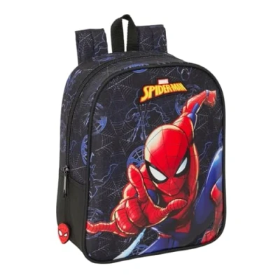 Abbildung von Safta Spiderman Attack Kinderrucksack, Schulrucksack, anpassbar an den Kinderwagen, bequem und vielseitig, Qualität Widerstandsfähigkeit, 22 x 10 27 cm, Schwarz, M, Casual
