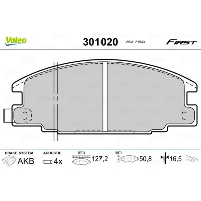 Abbildung von VALEO 301020 Bremsbelagsatz FIRST Vorderachse inkl. Verschleißwarnkontakt ohne Anti Quietsch Blech OPEL: Frontera A SUV, Sport SUV Cabrio