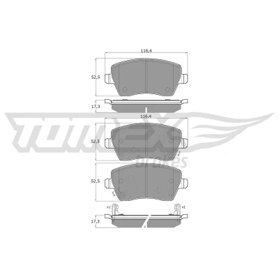 Abbildung von TOMEX brakes TX 14 161 Bremsbelagsatz Vorderachse mit akustischer Verschleißwarnung NISSAN: MICRA 5, Note II Hatchback, 4