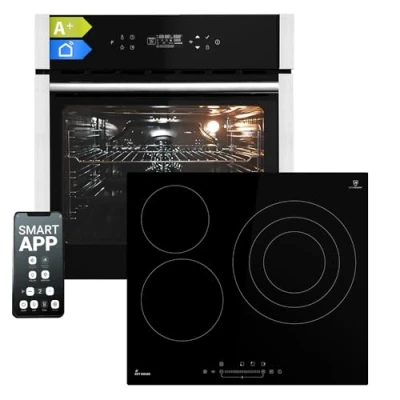 Abbildung von Autarkes Herdset: 60cm Einbaubackofen EB8313HC + 59cm Kochfeld KF5903SP Pizzafunktion Grill Umluft Heißluft Automatik Timer 2 fach Wärmeschutzverglasung SET8313HCKF593SP