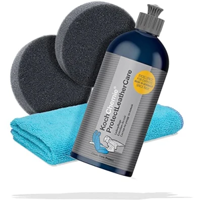 Abbildung von detailmate Leder Pflege Set: Koch Chemie Protect Leather Care 500ml Lederpflege + 2X Applikator Allzweck Mikrofasertuch 40x40cm