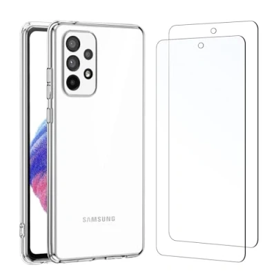 Abbildung von NEW&#039;C Hülle für Samsung Galaxy A53 5G Ultra Transparent Silikon Weiches TPU Gel und 2 x Panzer Schutz Glas Anti Scratch