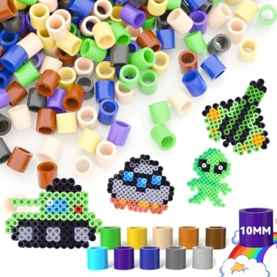 Abbildung von ALYLDSGS Große Bügelperlen 10mm 1500 Stück XL Set für Kinder ab 3 Jahren, Nachfüllset Bastelperlen (10 Bunte farben)