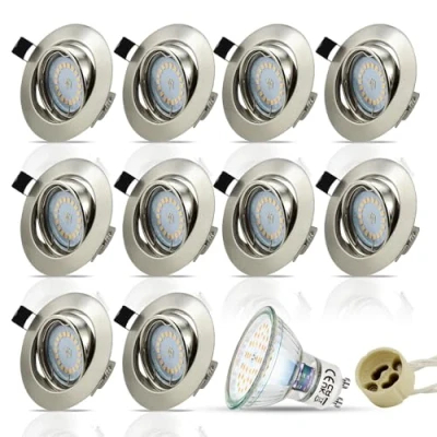 Abbildung von HiBay 10er Set Einbaustrahler 230V LED GU10 Spots Edelstahl gebürstet Einbauspots Schwenkbar Rund einbauleuchten Ø68mm, Inkl.5W Neutralweiß Strahler
