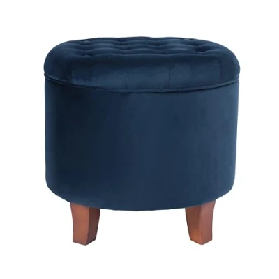 Abbildung von HomePop Samt Stauraum Ottomane mit DeckelFußbank Aufbewahrungsbox für Wohnzimmer und Schlafzimmer Dekorative Heimmöbel, Marineblau