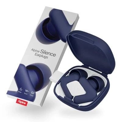 Abbildung von Alpine Silence Ultrakomfortable Ohrstöpsel zum Schlafen, Konzentrieren &amp; Reisen Wiederverwendbare Gehörschutz Ohrenstöpsel Innovative V Form weiche Stöpsel in XS/S/M/L Dunkelblau