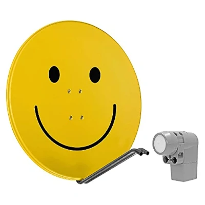 Abbildung von TechniSat SATMAN 850 Plus Satellitenschüssel für 4 Teilnehmer (85 cm Sat Komplettanlage, Spiegel mit Masthalterung und UNYSAT Universal Quattro Switch LNB im Wetterschutz Gehäuse) gelb Smiley
