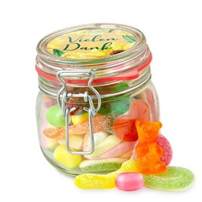 Abbildung von Kleines Vielen Dank Glas süßes Geschenk für Freunde und Familie, bunter Süßigkeiten Mix, 320 g