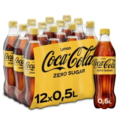 Abbildung von Coca Cola Zero Lemon fruchtiges Erfrischungsgetränk mit Zitronen Geschmack ohne Zucker und Kalorien koffeinhaltiger Softdrink in Einweg Flaschen (12 x 500 ml)