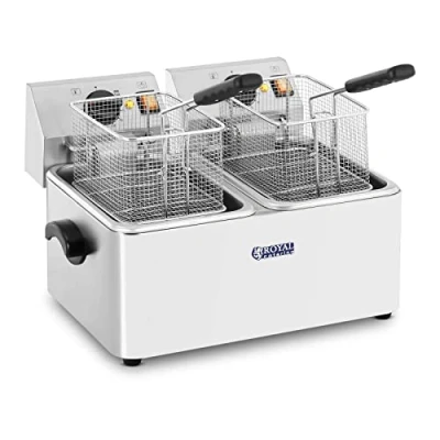 Abbildung von Royal Catering RCEF 08D EGO Fritteuse Edelstahl Doppel (2 x 8 L gesamt / 2 4 Öl, Thermostat, 2500 W, 230 V, Tragegriffe)