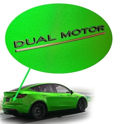 Abbildung von Shop4EV Dual Motor Logo Emblem Mattschwarz mit rotem Unterstrich, für Tesla Model Y/3, Langlebiges ABS