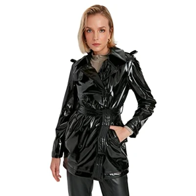 Abbildung von TRENDYOL Damen Regular Parkas Plain Webstoff Trenchcoat Coat, Schwarz, 38