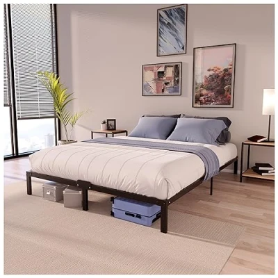 Abbildung von Dreamzie Bett 160x200 mit Lattenrost aus Metall Bettgestell für Matratze, Höche 35 cm Großer Stauraum, Leicht zu Montieren und Stabil Schwarzer