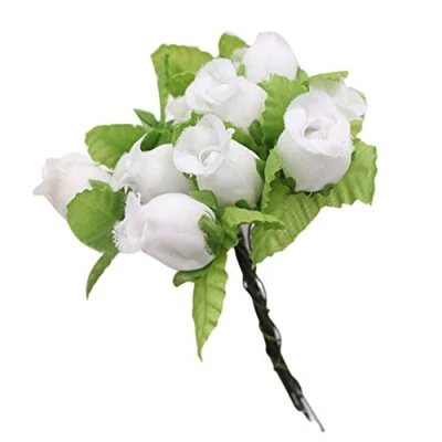Abbildung von Benoon Kunstblumen für den Außenbereich, 1 Blumenstrauß, künstliche Blumen, 12 Rosenköpfe, zum Basteln, Zuhause, Party, Hochzeit, Dekoration, Weiß / Grün