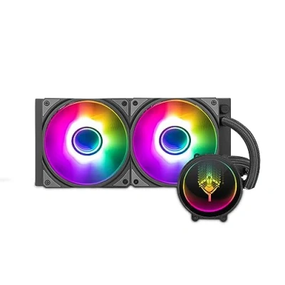 Abbildung von Yeyian Wasserkühlung für CPU Kühler Intel und AMD kompatibel PC Gaming Kühlung AIO mit 2 x 120mm RGB Lüfter 240mm 2000 U/min (Neu 2024)