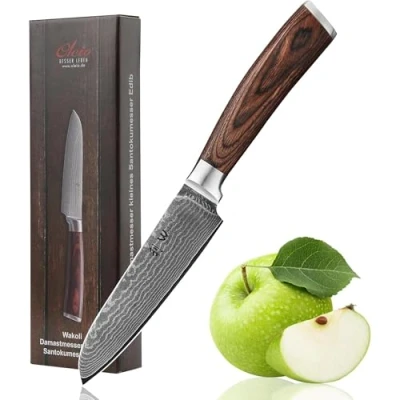 Abbildung von Wakoli Santokumesser EDIB Kleines aus Damast I 12cm Klinge Pakkaholzgriff, VG10 Kern, 67 Lagen Damaststahl, inkl. Geschenkbox