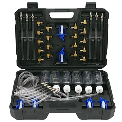Abbildung von Common Rail Tester Injektor Durchflussmesser und Adaptersatz 6 Zylinder Rücklaufmengen für Einspritzsysteme Speichereinspritzung Kraftstoff Durchfluss Prüf Set mit Adaptern