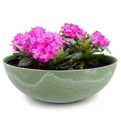 Abbildung von matches21 HOME &amp; HOBBY Pflanzschale für draussen in Oliv grün marmoriert 25 x 9 cm als wetterfeste Blumen Schale