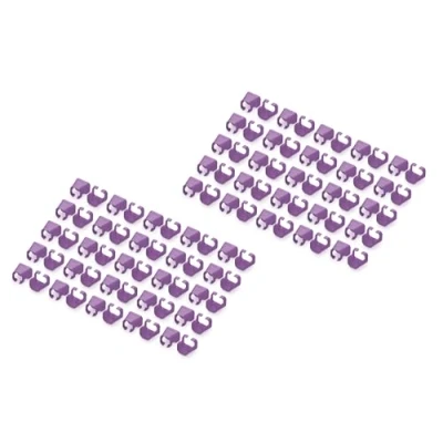 Abbildung von DIGITUS Farbclips für RJ45 Patchkabel farbliche Organisation von Netzwerkkabeln zur Optimierung Kabelmanagement 100 Stück CAT 5e, 6 &amp; 6A LAN Kabel AWG 24/7 bis 27/7 Violett