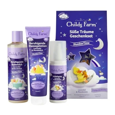 Abbildung von Childs Farm SlumberTime Schlaf Geschenkset, Sweet Dreams Lavendel und Mondmilch Entspannende Gute Nacht Routine, geeignet für empfindliche oder zu Ekzemen neigende Kinderhaut.