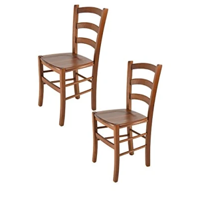 Abbildung von t m c s Tommychairs 2er Set Stühle Venice für Küche und Esszimmer, robuste Struktur aus lackiertem Buchenholz im Farbton helles Nussbraun Sitzfläche Holz