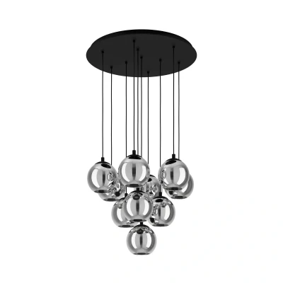 Abbildung von Hängelampe Ariscani, schwarz, Ø 65 cm, Stahl/Glas, 10 flg.
