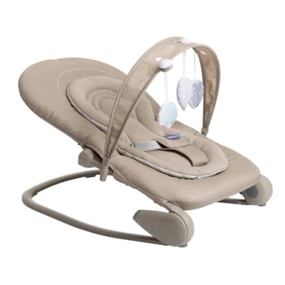 Abbildung von Chicco Hoopla Babywippe, bequeme und animierende Wippe, mit Spielbar Textilanhängern, 4 fach verstellbar, modular kompakt, Beige, von 0 Monaten bis 18 kg